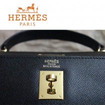 HERMES 6108-27 時尚新款秋冬人氣爆款女士黑色掌紋包金扣單肩包