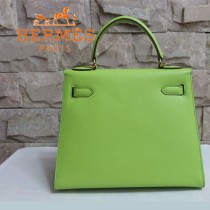 HERMES 6108-24  秋冬新款時尚女士草綠色掌紋包金扣手提包