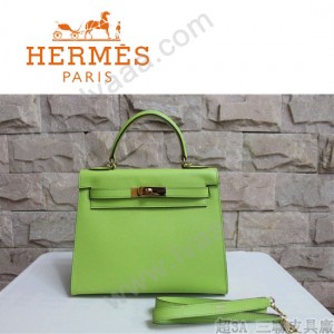 HERMES 6108-24  秋冬新款時尚女士草綠色掌紋包金扣手提包