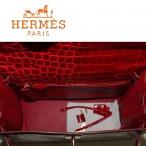 HERMES 1281 秋冬季新款時尚女士棗紅色鱷魚皮手提包