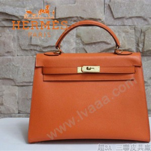 HERMES 6108-25 秋冬新款時尚女士橙色金扣掌紋包手提包