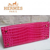 HERMES 1276 秋冬季新款女士桃紅鱷魚皮金扣單肩包