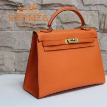 HERMES 6108-25 秋冬新款時尚女士橙色金扣掌紋包手提包