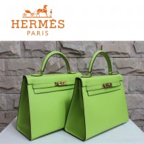 HERMES 6108-24  秋冬新款時尚女士草綠色掌紋包金扣手提包