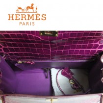 HERMES 1277  秋冬季時尚人氣爆款女士紫色鱷魚皮金扣單肩包