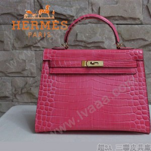 HERMES 1279 新款秋冬季人氣熱銷單品女士西瓜紅鱷魚皮金扣包包