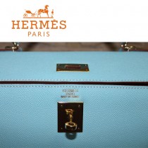 HERMES 1608-30 秋冬季淑女風淺藍色金扣掌紋包手提包