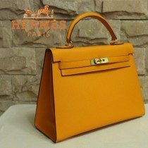 HERMES 1608-31 秋冬時尚休閒女士土黃色金扣手提包