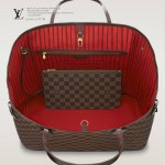 LV N41357 新款女士Neverfull咖啡棋盤格帶小包大號購物袋