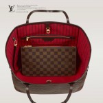 LV N41358 新款女士Neverfull咖啡棋盤格帶小包中號購物袋