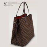 LV N41357 新款女士Neverfull咖啡棋盤格帶小包大號購物袋