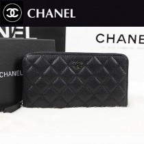 CHANEL A50097-9 經典時尚歐美黑色原版皮長款拉鏈手拿錢包