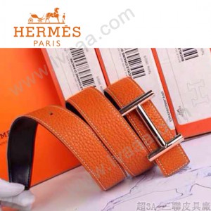 HERMES 0032 愛馬仕H字玫瑰金橙色原版皮皮帶