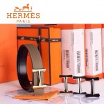 HERMES 0112 愛馬仕H字金扣卡其色原版皮皮帶