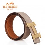 HERMES 0127 愛馬仕H字蜥蜴紋金扣白蟒蛇紋兩用原版皮皮帶