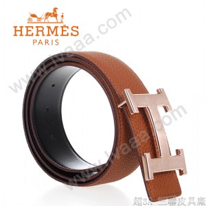 HERMES 0117 愛馬仕H字玫瑰金扣土黃色原版皮皮帶