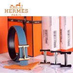 HERMES 0025 愛馬仕H字金扣天藍色原版皮皮帶