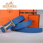 HERMES 0044 愛馬仕H字金扣藍色原版皮皮帶