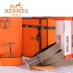 HERMES 0113 愛馬仕H字銀扣卡其色原版皮皮帶