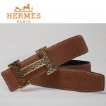 HERMES 0038 愛馬仕H字蛇皮紋金扣土黃色原版皮皮帶