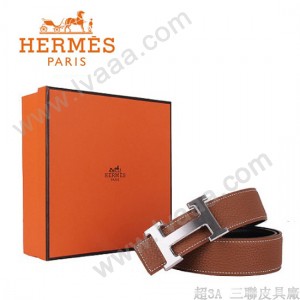 HERMES 001 愛馬仕H字銀扣土黃色原版皮皮帶