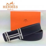 HERMES 0081 愛馬仕H字鑲黑白鑽銀扣黑色原版皮皮帶