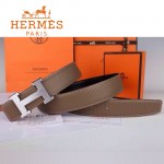 HERMES 0045 愛馬仕H字銀扣卡其色原版皮皮帶