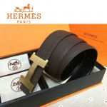 HERMES 0054 愛馬仕H字金扣深咖色原版皮皮帶