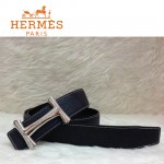 HERMES 0062 愛馬仕H字鑲鑽銀扣黑色原版皮皮帶