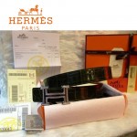 HERMES 0041 愛馬仕H字鑲鑽銀扣黑色鱷魚皮原版皮皮帶