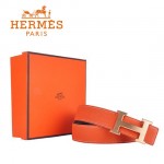 HERMES 0012 愛馬仕H字金扣橙色原版皮皮帶