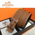 HERMES 0055 愛馬仕H字魚皮紋金扣土黃色原版皮皮帶