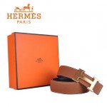 HERMES 002 愛馬仕H字金扣土黃色原版皮皮帶