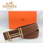 HERMES 0085 愛馬仕H字鑲黑白鑽金扣土黃色原版皮皮帶