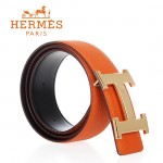 HERMES 0103 愛馬仕H字金扣橙色原版皮皮帶