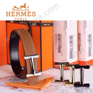 HERMES 0029 愛馬仕H字銀扣土黃色原版皮皮帶