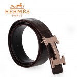 HERMES 0134 愛馬仕H字魚皮紋金扣深咖色鱷魚皮原版皮皮帶