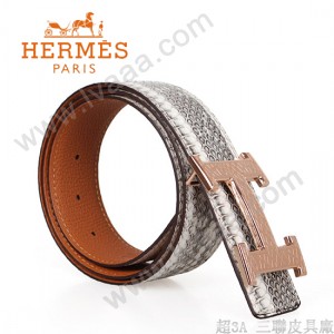 HERMES 0128 愛馬仕H字蛇皮紋玫瑰金扣喜馬拉雅蜥蜴皮兩用原版皮皮帶