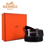 HERMES 009 愛馬仕H字銀色金邊扣黑色原版皮皮帶