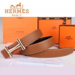 HERMES 0043 愛馬仕H字玫瑰金扣土黃色原版皮皮帶