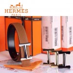 HERMES 0029 愛馬仕H字銀扣土黃色原版皮皮帶