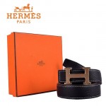 HERMES 0010 愛馬仕H字金扣黑色原版皮皮帶