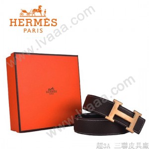 HERMES 004 愛馬仕H字金扣棕色原版皮皮帶