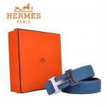 HERMES 005 愛馬仕H字銀扣藍色原版皮皮帶