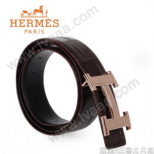 HERMES 0134 愛馬仕H字魚皮紋金扣深咖色鱷魚皮原版皮皮帶