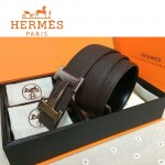 HERMES 0053 愛馬仕H字銀扣深咖色原版皮皮帶