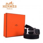 HERMES 008 愛馬仕H字銀扣黑色原版皮皮帶