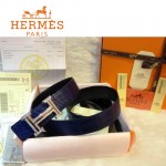 HERMES 0042 愛馬仕H字鑲鑽銀扣藍色鱷魚皮原版皮皮帶