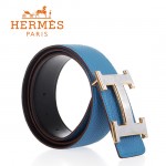 HERMES 0102 愛馬仕H字銀色金邊扣天藍色原版皮