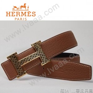 HERMES 0038 愛馬仕H字蛇皮紋金扣土黃色原版皮皮帶